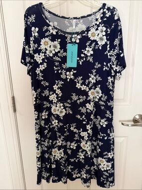 Navy Floral Midi Swing Dress - Popyoung